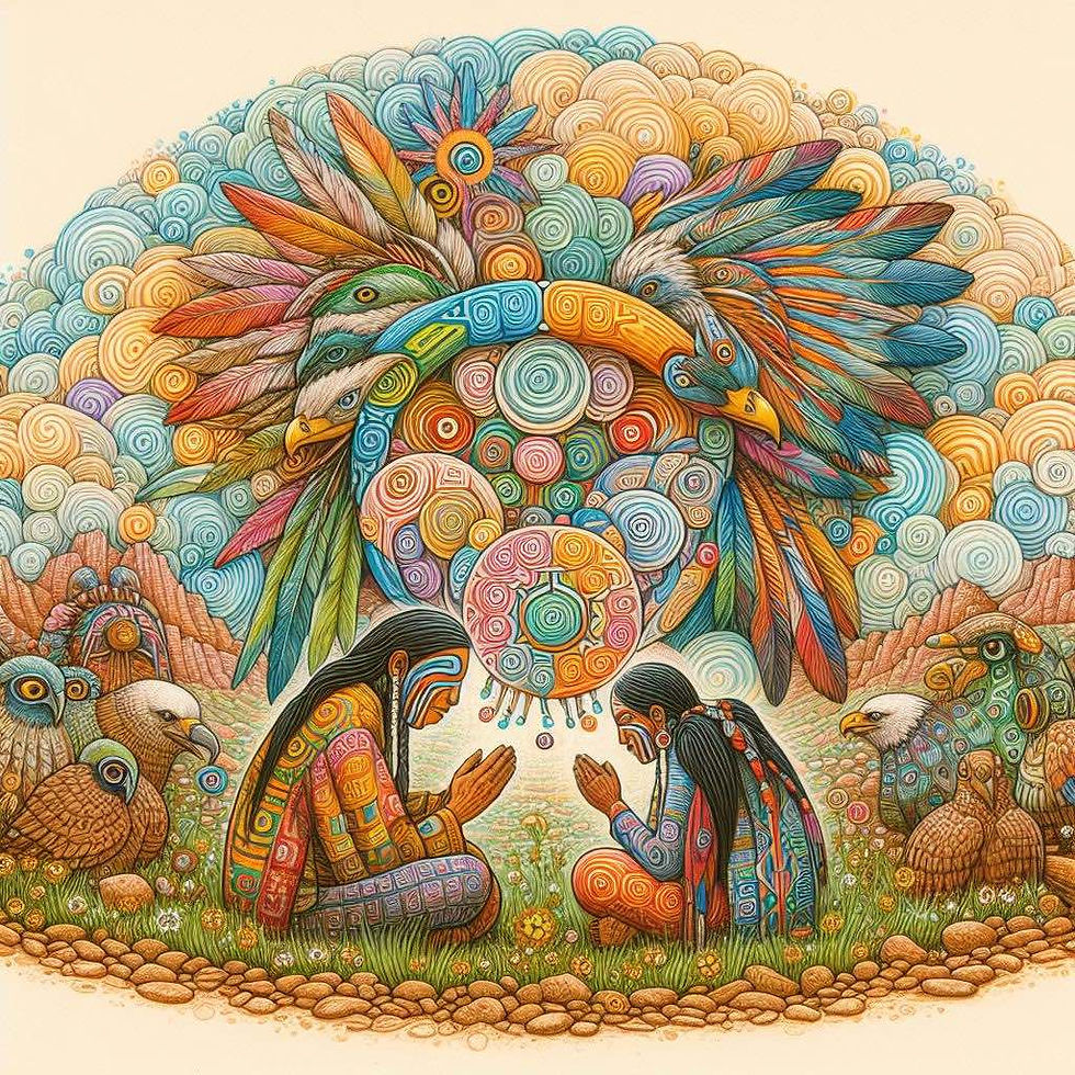 Immerse yourself in this visionary artwork depicting the effects of Hopi Native American prayers, deeply touching people's hearts and elevating the vibrations of the soul. Every stroke reveals the power of spiritual connection.