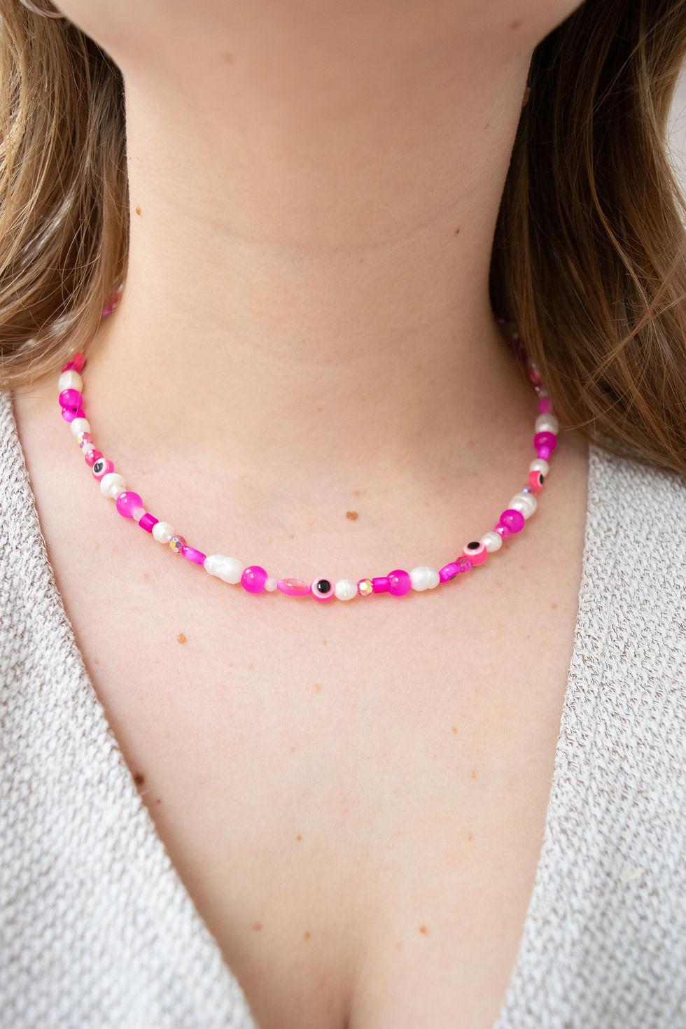 Collier fait main magenta