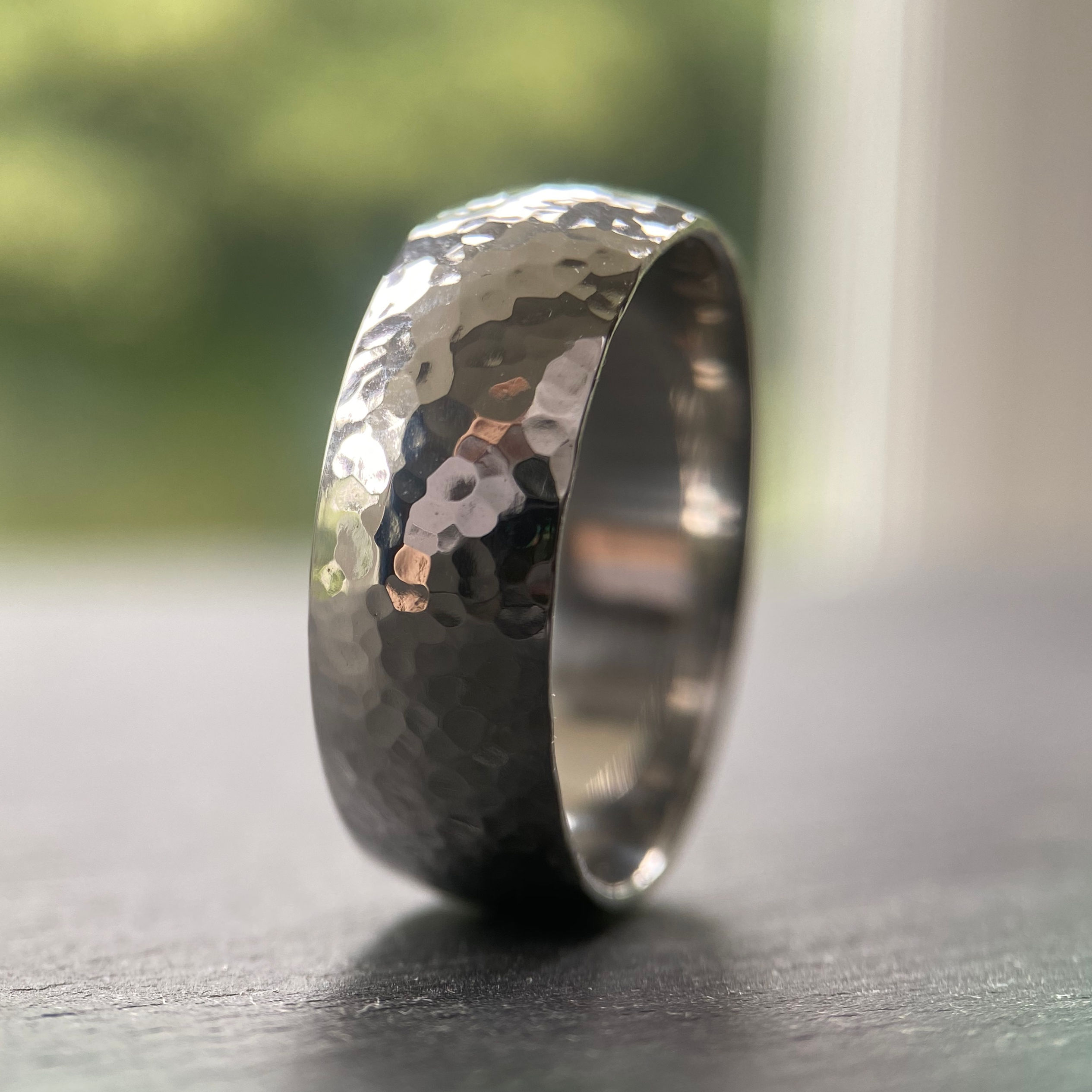 8mm Hammered Stainless Steel Domed Band