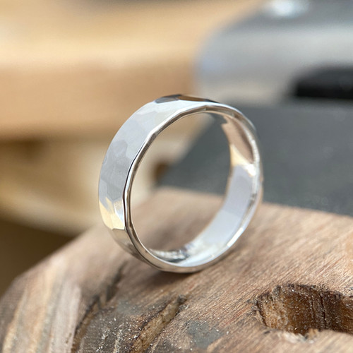 Hammered Argentium Silver Ring 3mm to 6mm Burnt-Ochre - Main Image