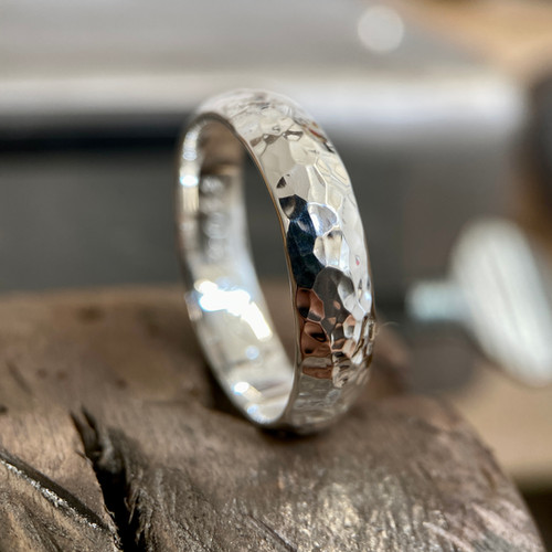 Hammered Argentium Silver Domed Ring 3mm to 6mm Burnt-Ochre
