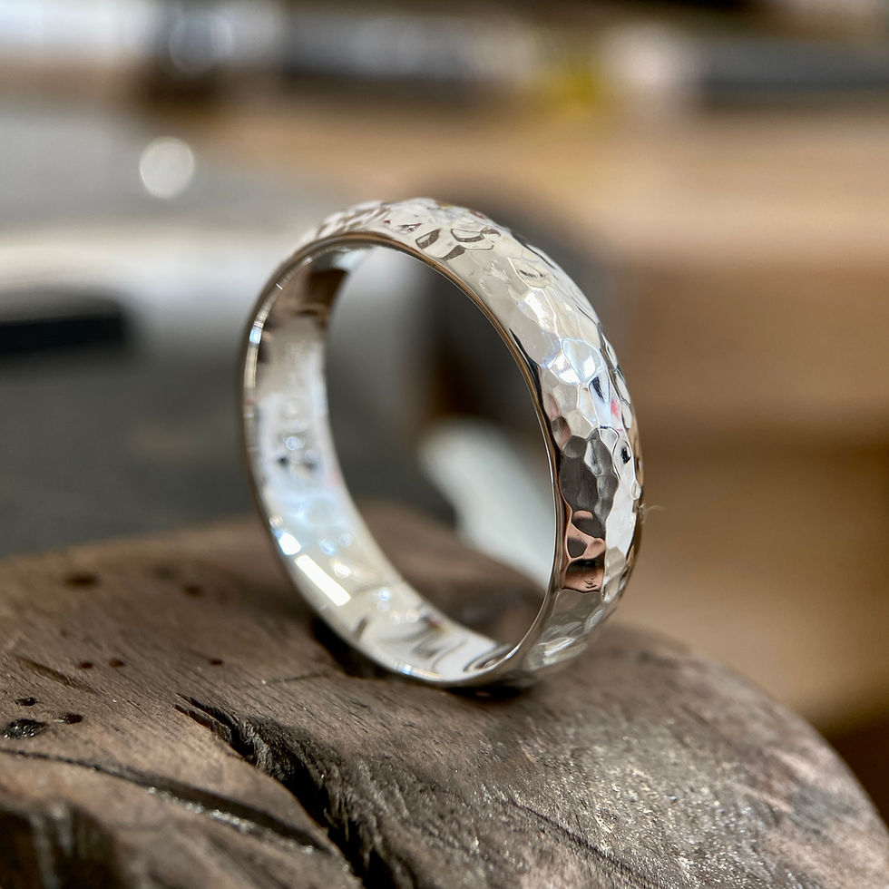 Thumbnail: Hammered Argentium Silver Domed Ring - 3mm to 6mm