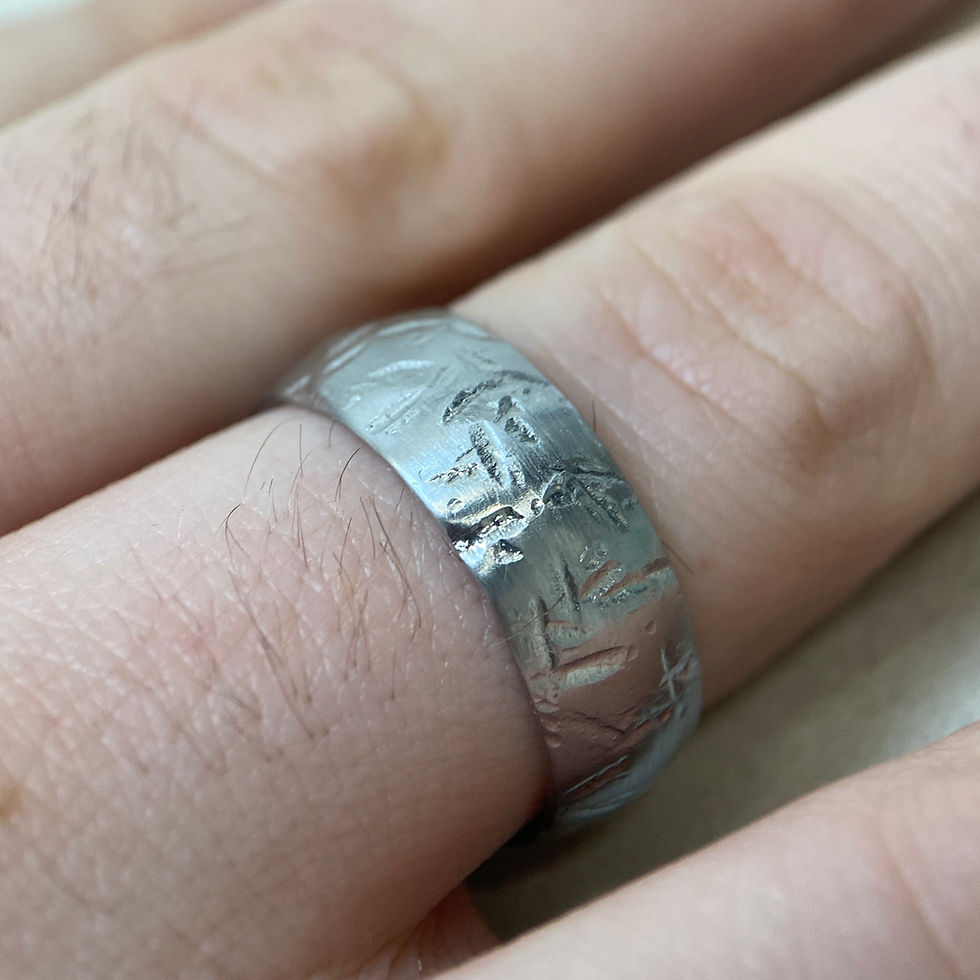 Thumbnail: Domed Reliced Hammered Stainless Steel Ring - 8mm