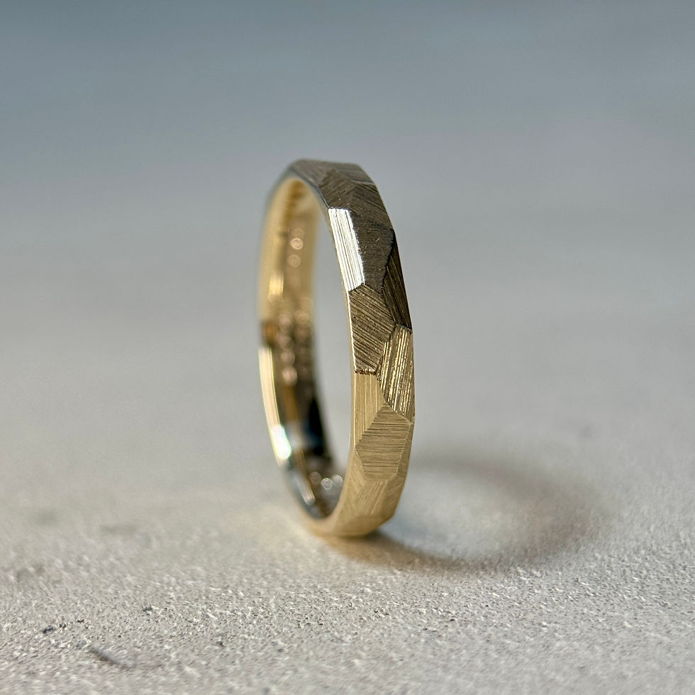 Thumbnail: Faceted Solid Gold Ring - 9ct