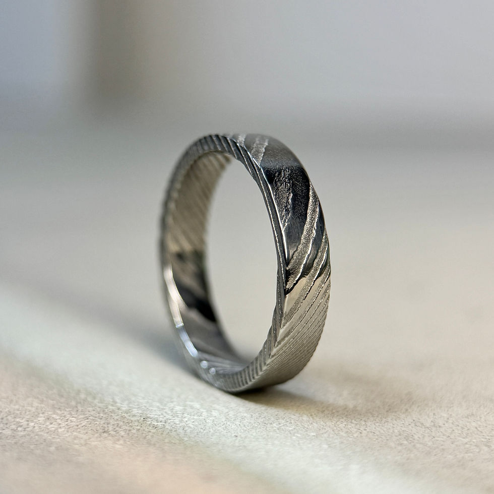 Thumbnail: Stainless Damascus Steel Ring – Twisted Pattern Flat