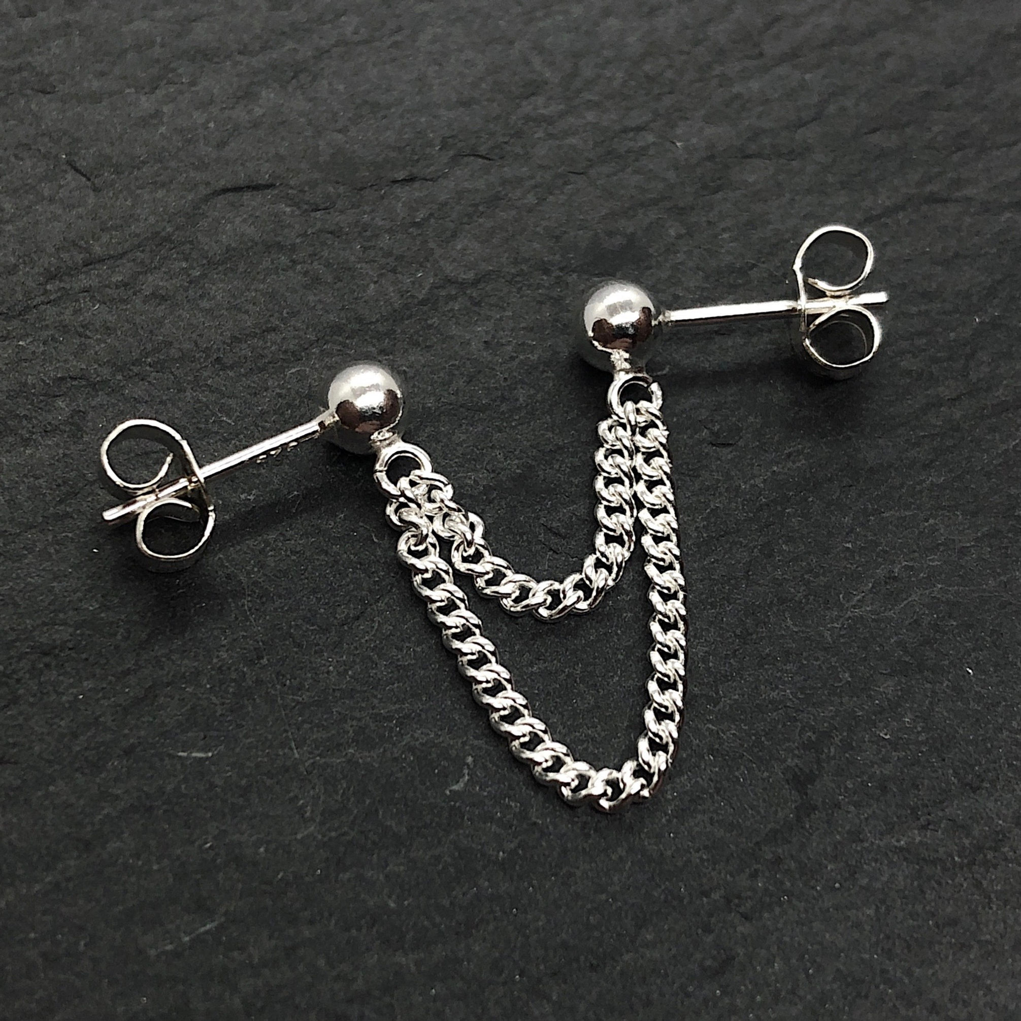 Double Stud Dual Curb Chain Earring