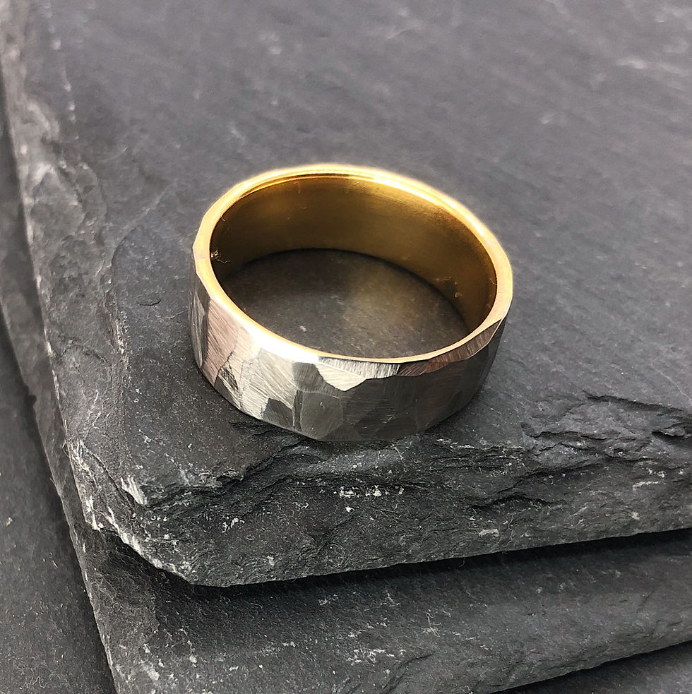 Thumbnail: Faceted 8mm Stainless Steel and Gold Ring
