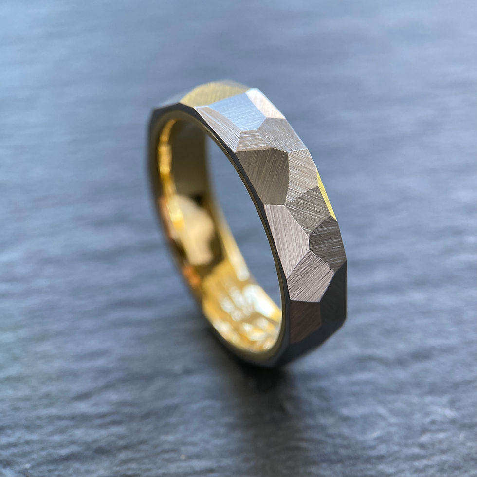 Thumbnail: Stainless Steel & Solid Gold Faceted Ring- 9ct