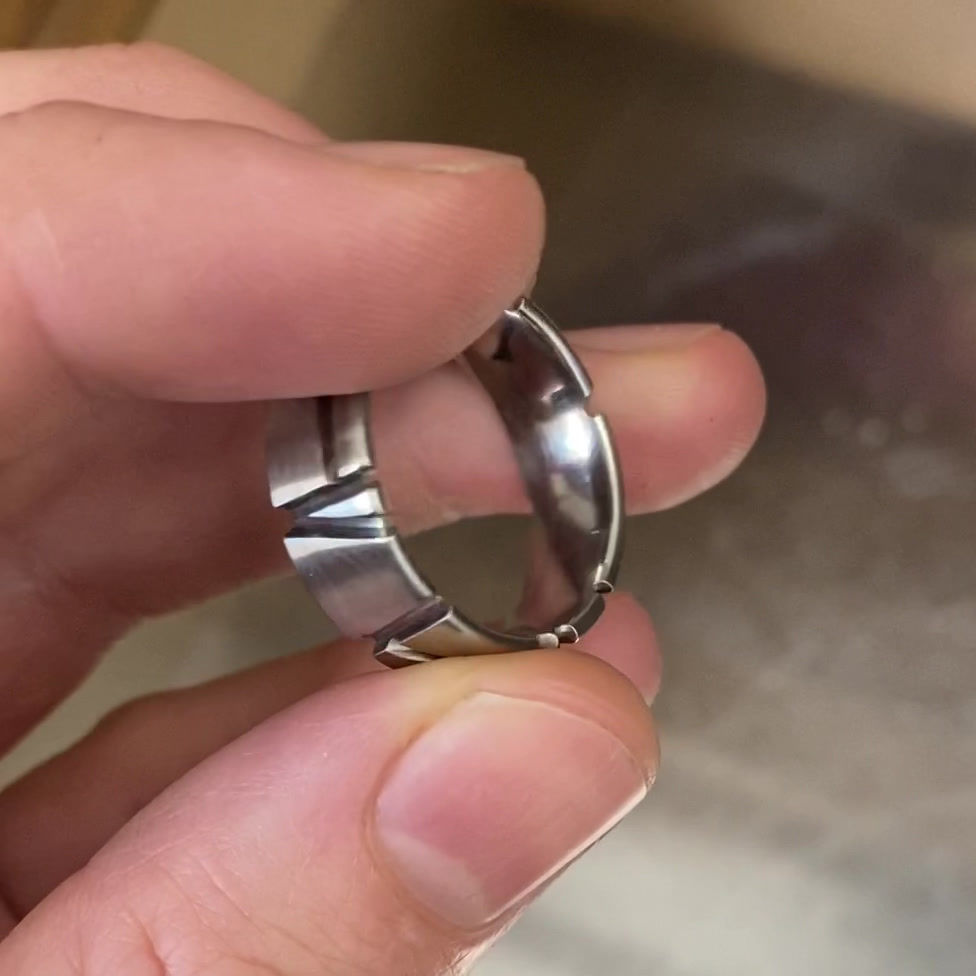 Thumbnail: Slashed Stainless Steel Ring - 8mm