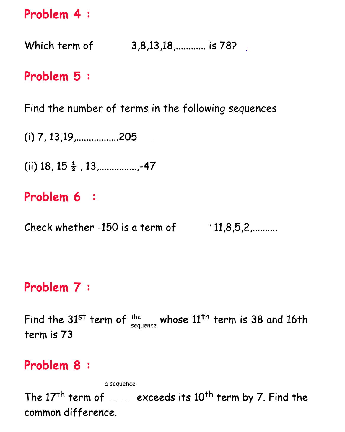The nth term of an arithmetic sequence - somewhat tricky problems content media