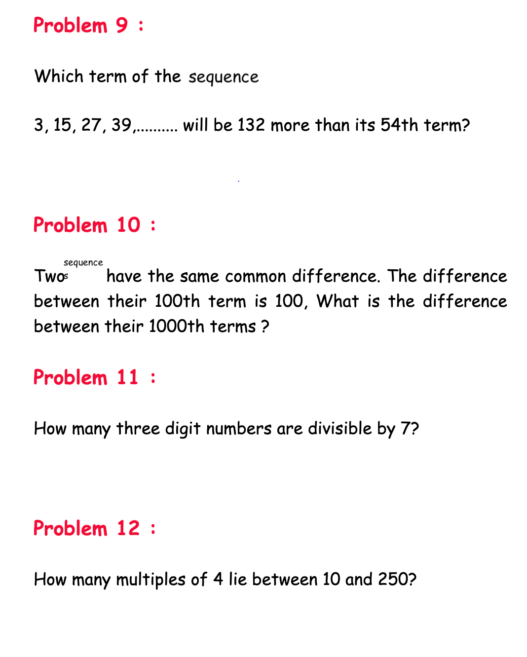 The nth term of an arithmetic sequence - trickier questions content media