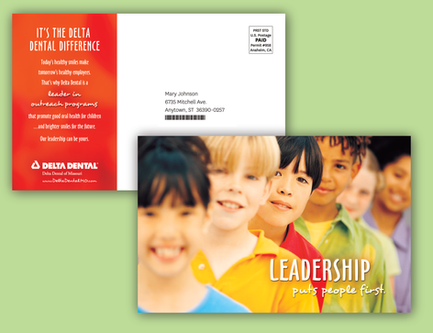 Postcard promoting Delta Dental of Missouri as market leader.