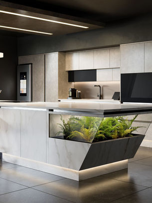 An interior design blog focused on kitchen islands with CGI imagery