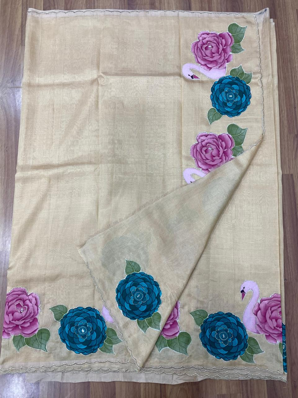 Thumbnail: Mangalagiri Handloom Semi Pattu Applique Work Saree