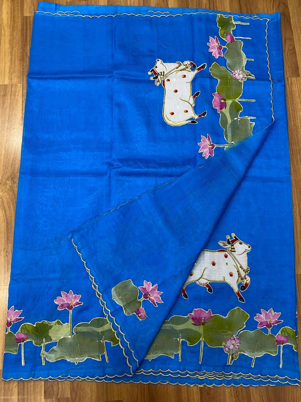 Thumbnail: Mangalagiri Handloom Semi Pattu Applique Work Saree