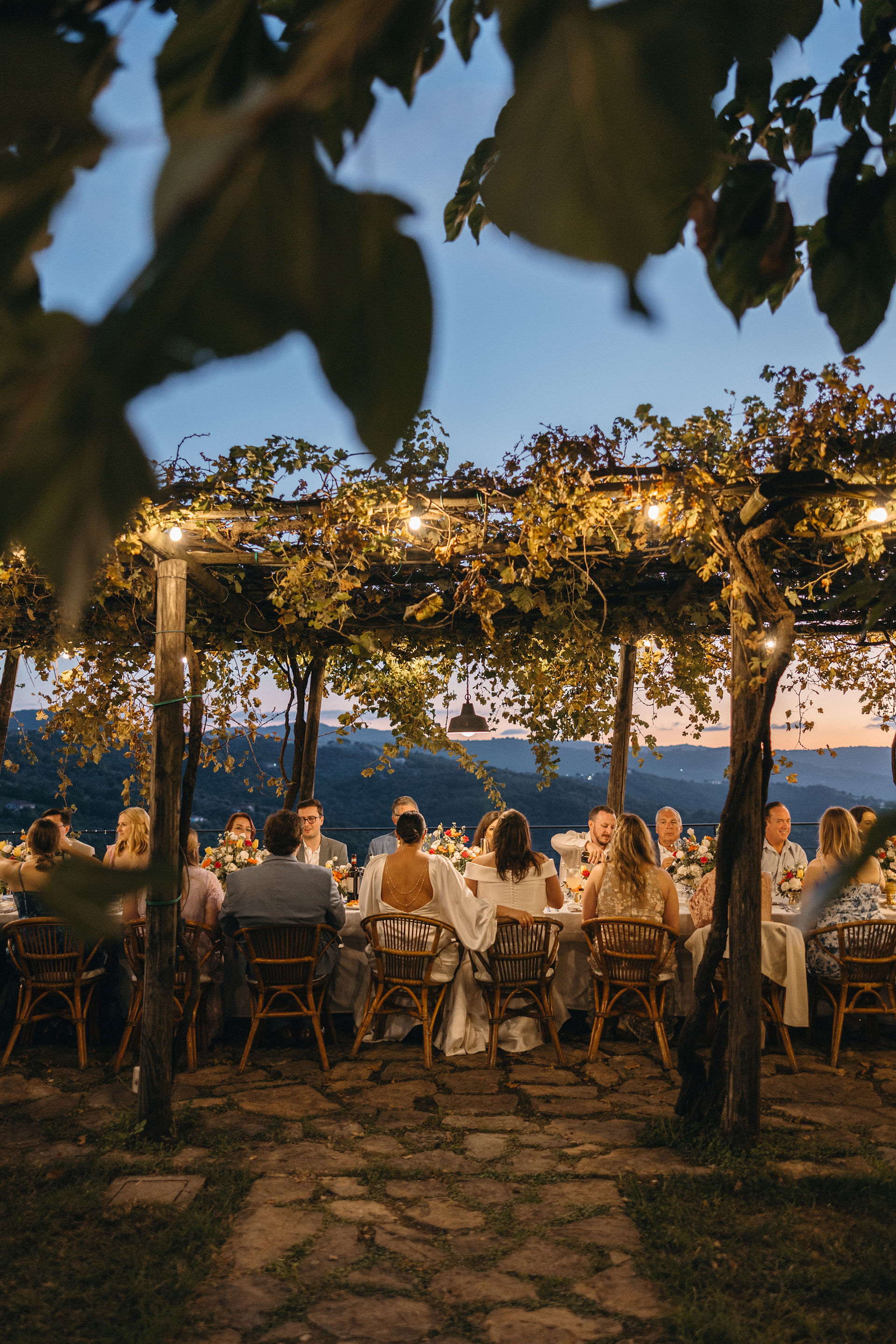 intimate wedding reception at night in italy at domus laeta