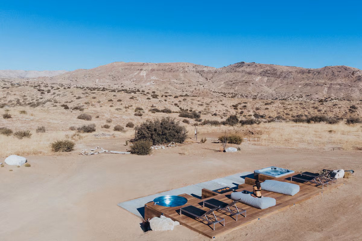 aerial view of the pool and hot tub at the outlaw joshua tree wedding venue