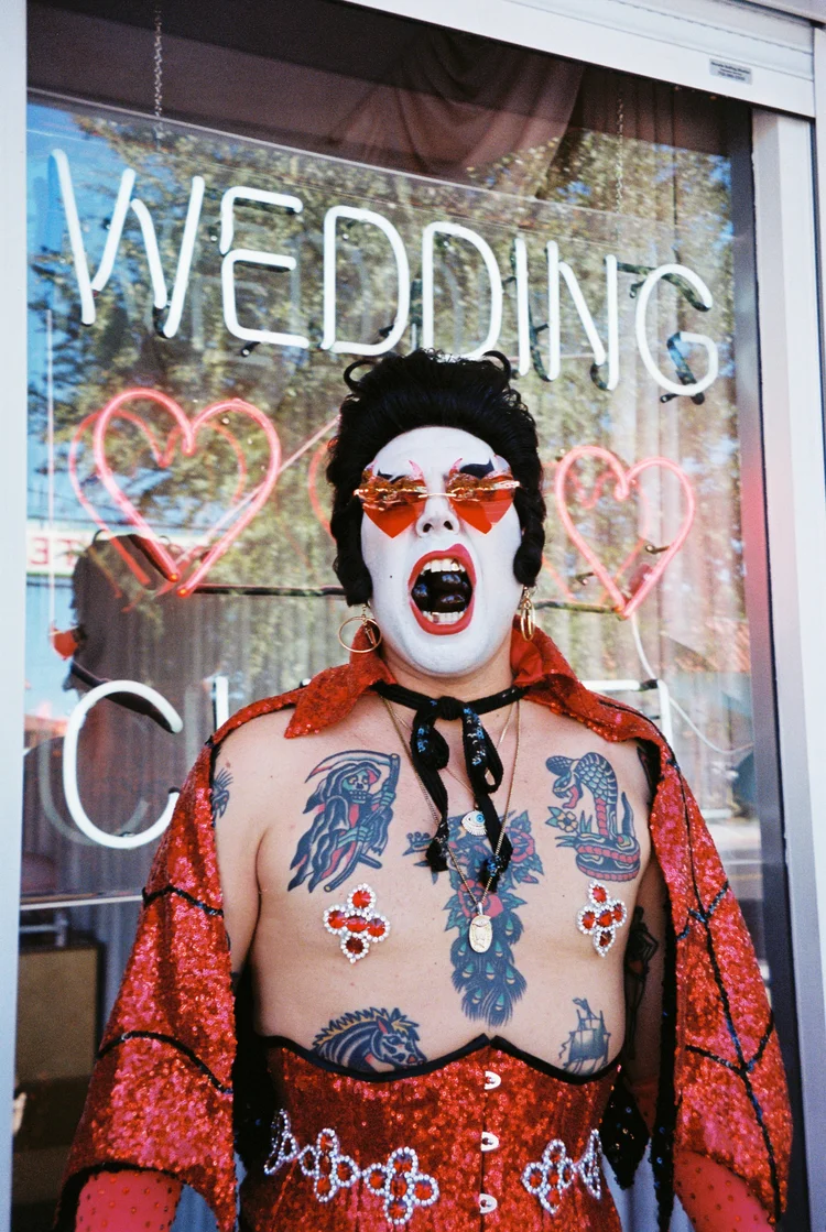 Hellvis performer at las vegas wedding at sure thing chapel