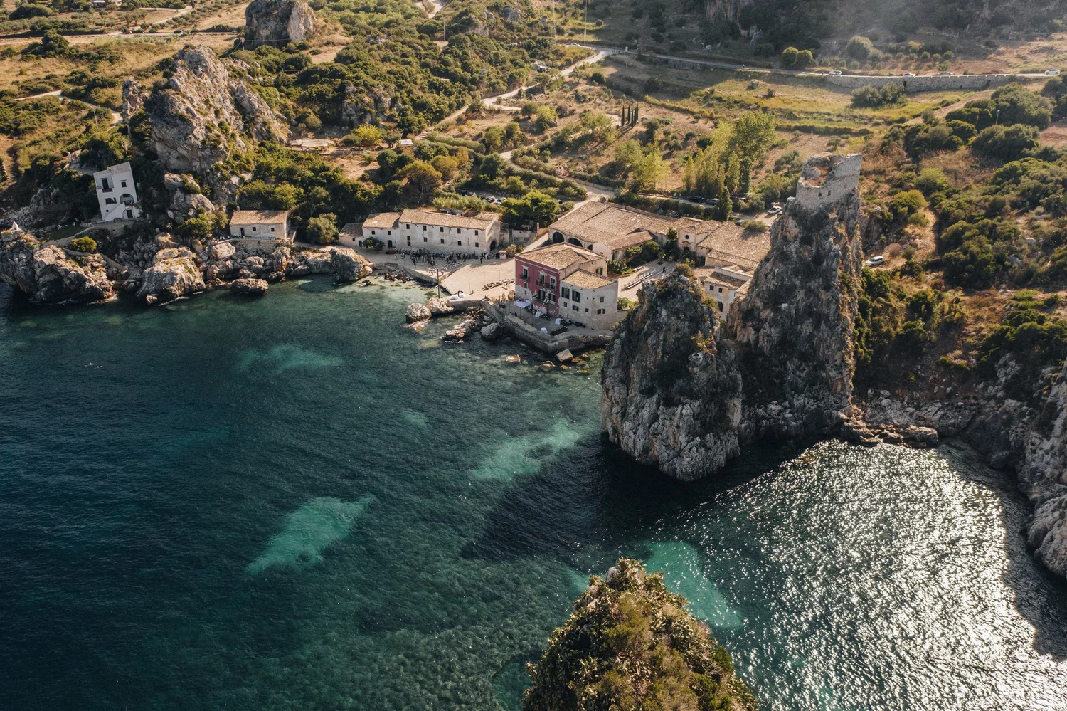 Aerial view of Tonnara di Scopello — Palermo, Sicily Wedding Venue
