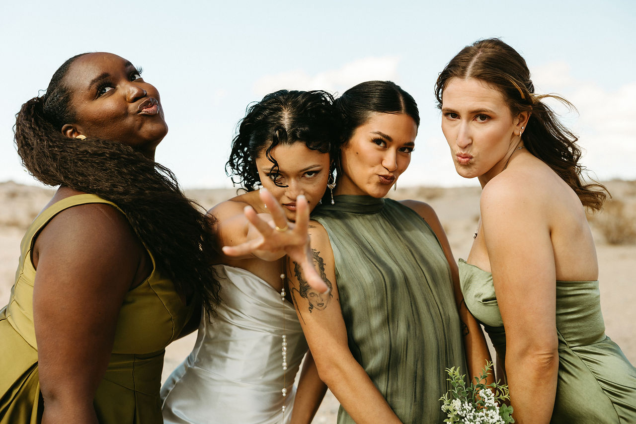 fun bridesmaids photos in the desert nxwhere california joshua tree wedding