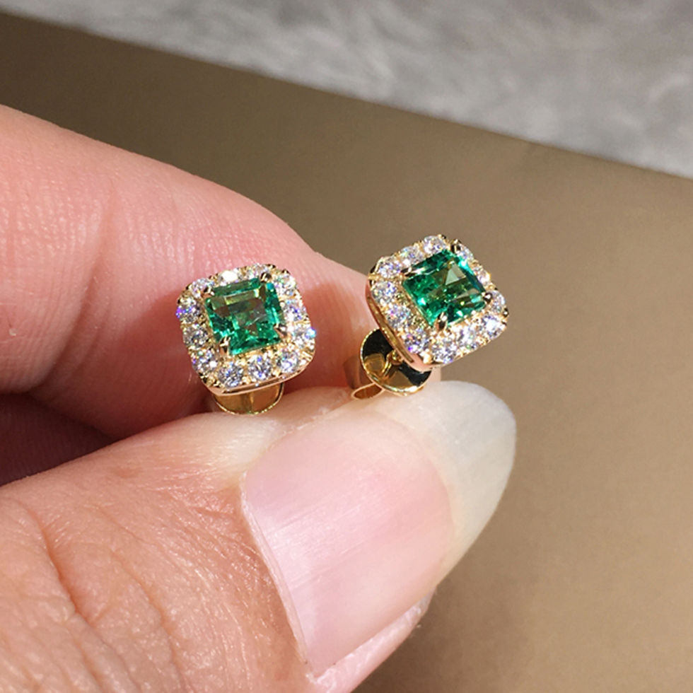Thumbnail: Huitan Eternity Green CZ Stud Earrings for Women Gold Color Luxury Bride Wedding