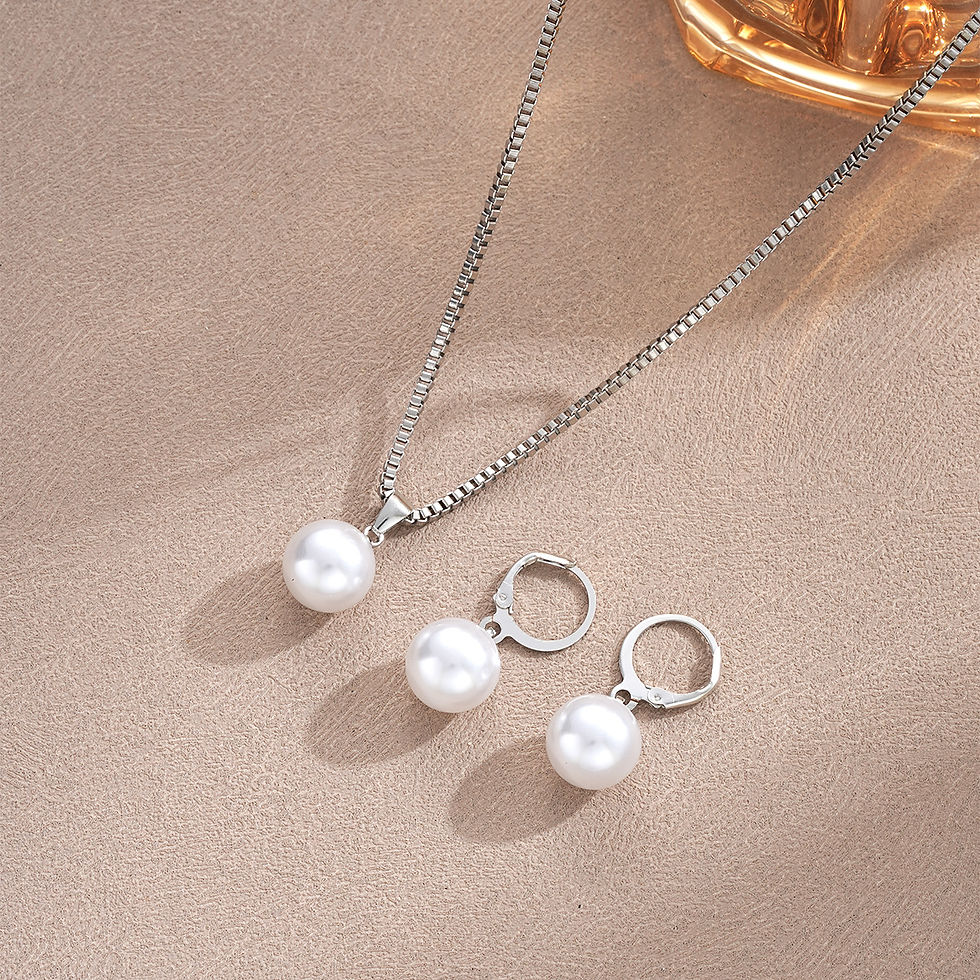 Thumbnail: Fashion Pearl Jewelry Set For Women Dangle Earrings Pendant Necklace Simple Dain