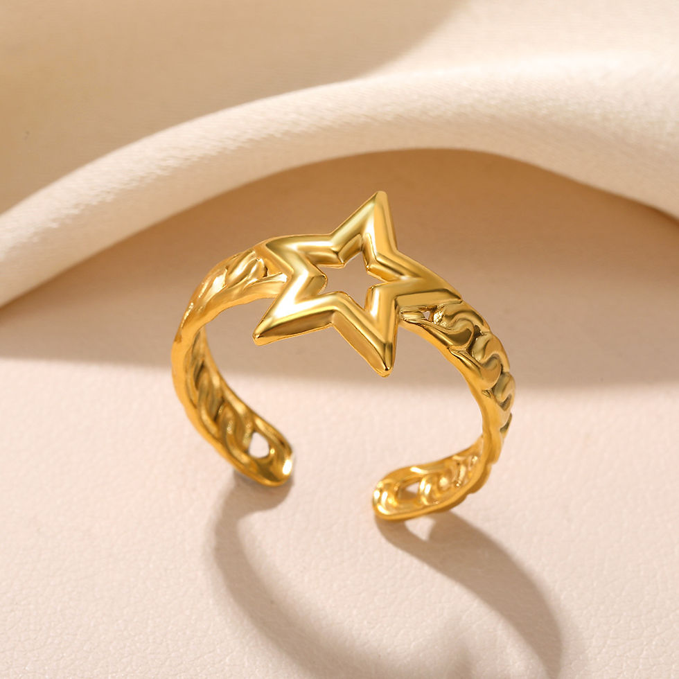 Thumbnail: 316L Stainless Steel Shell Rings for Women Adjustable Gold Color Little Star Ope