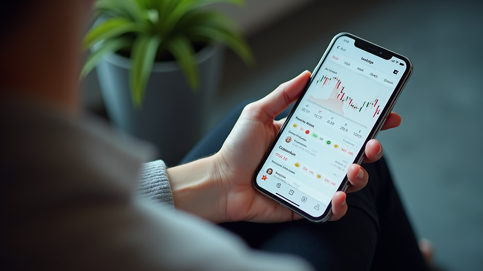 High angle view of a smartphone displaying social media trading group