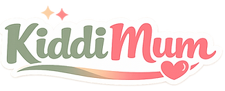 KiddiMum logo in soft green and pink colours with a heart detail