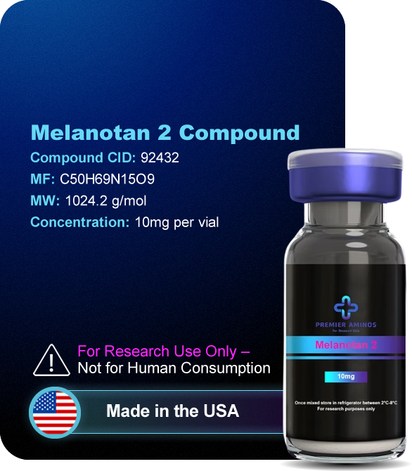 Glass vial of 10mg Melanotan 2 MT2 lyophilized tanning peptide