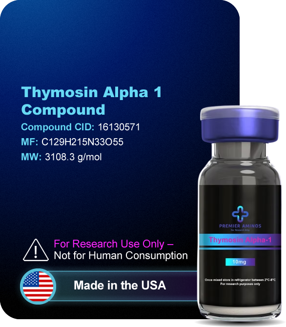Glass vial containing 99% pure Thymosin Alpha-1 peptide powder