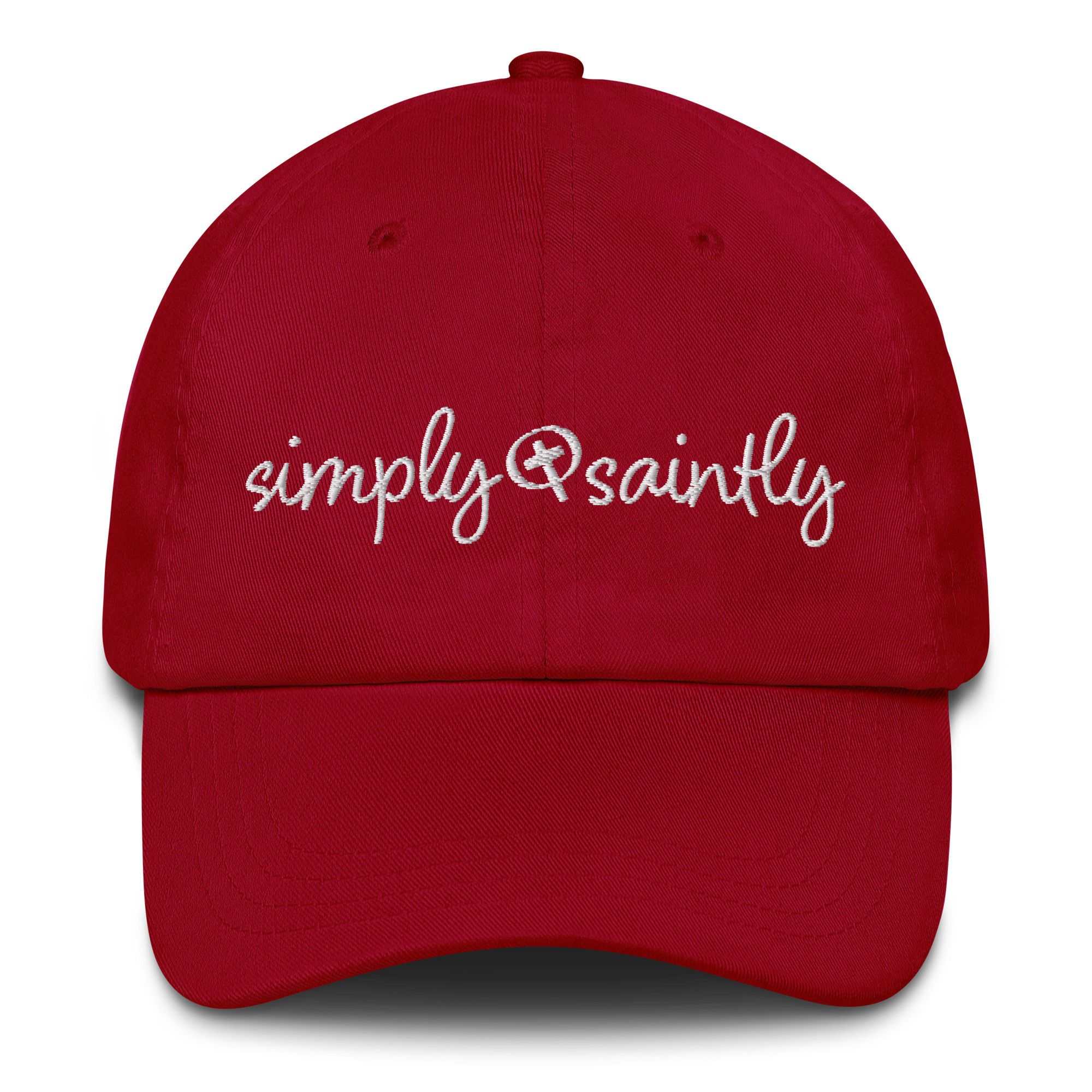 Simply Saintly- Red Hat-White Letters