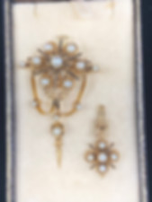 Victorian French Napoleon III 20k Gold enamel pearl Brooch & matching pendant 