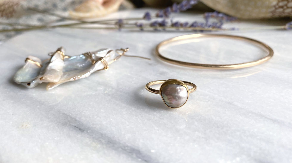 Thumbnail: Pearl Drop Ring in Gold | Freshwater Pearl in 22k + 14k Gold