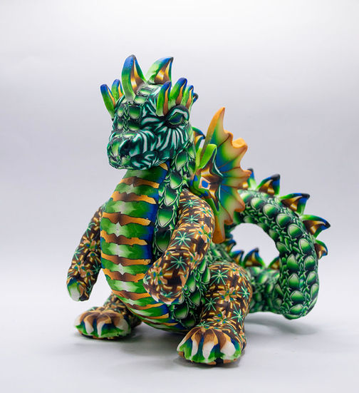 green dragon polymer clay sculpture