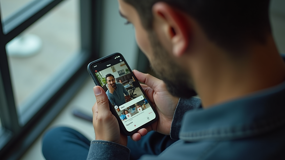 High angle view of a user chatting on a mobile app