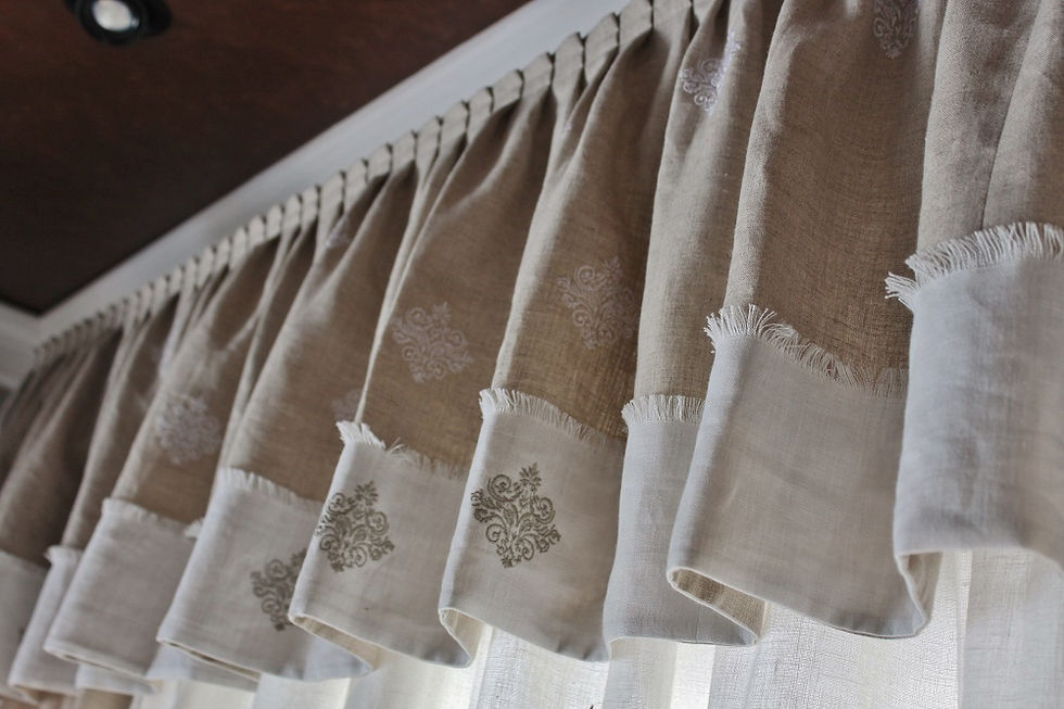 Set di 8 TENDE + MANTOVANE in PURO LINO RICAMATO bicolore - per interni