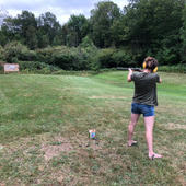 Natalie trying out the shotgun