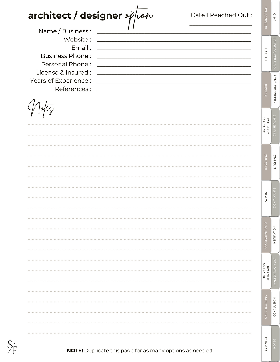 Thumbnail: Example Page of Shawn Fisher Design's Designing Your Dream Home Planner available for purchase.