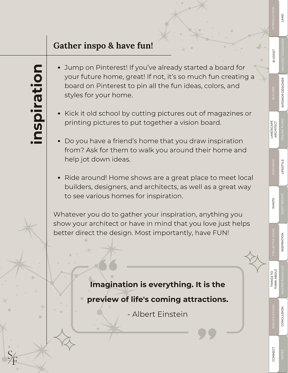 Thumbnail: Example Page of Shawn Fisher Design's Designing Your Dream Home Planner available for purchase.