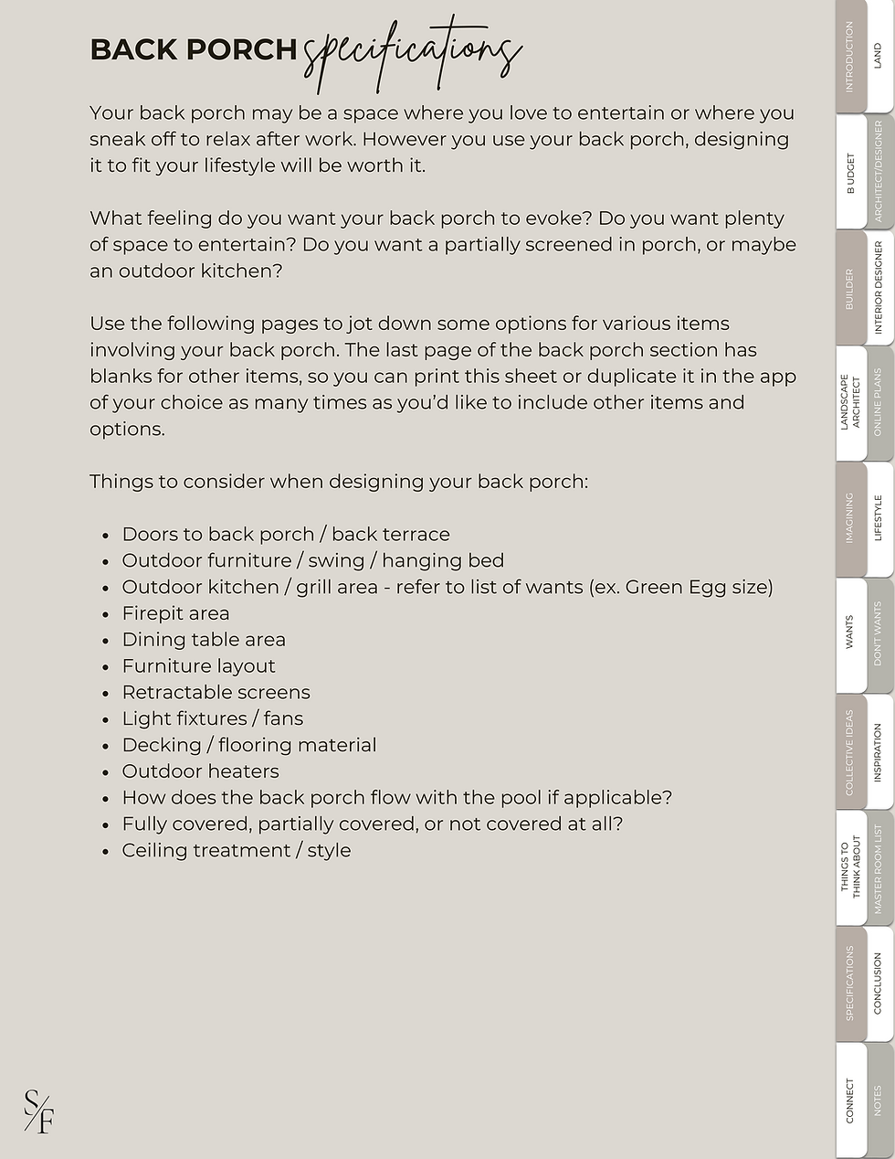 Thumbnail: Example Page of Shawn Fisher Design's Designing Your Dream Home Planner available for purchase.
