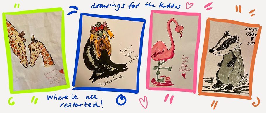 Cute animal sketches that Frances Marcellin made for her children from 2023.