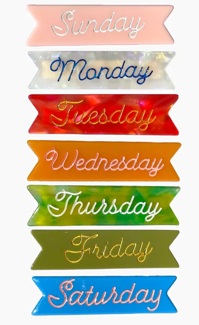 The Go-To, Days of the Week Hair Clips Set, $37