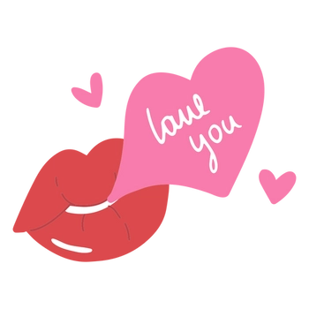 This charming illustration titled "Love You Lips Flat PNG Design" features a minimalist design with a focus on lips and a speech bubble