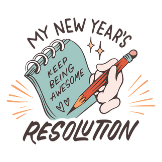 New Year resolution badge PNG Design" illustration. This retro-cartoon inspired badge features a fun and funny design, perfect for t-shirt designs and other creative projects