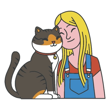 A charming PNG design featuring a blonde girl lovingly interacting with her adorable cat. 