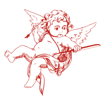  Hand-drawn illustration of a charming cupid holding a bow