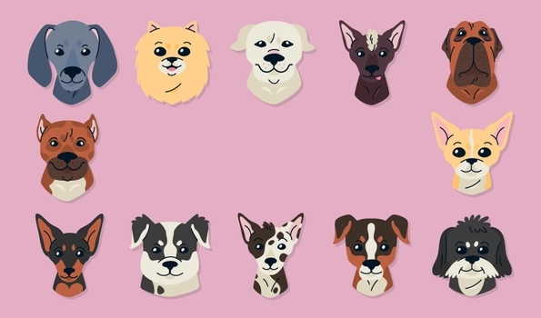 Large collection of dog cartoons showcasing over ten unique dog breeds. 
