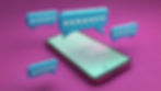 a realistic 3d smartphone, bubble gum colors and aqua tones shade with messages and notifications and 10s of speech bubbles surrounding the phone as well as popping out of the phones. the phone is floating on its back in a meta verse surreal space. wide aerial shot