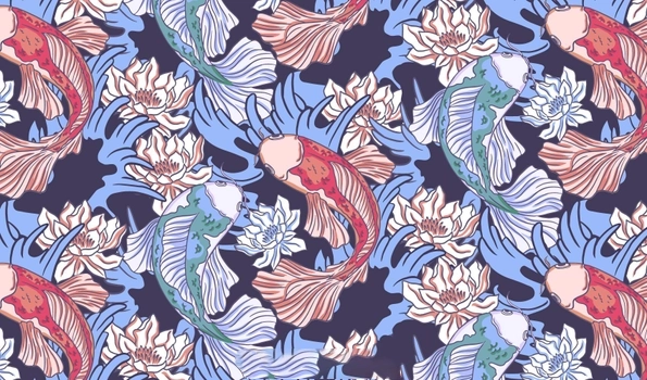 Create stunning pattern designs showcasing beautiful koi fishes and elegant lotus flowers. 